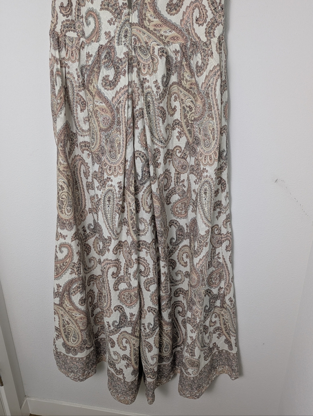 Bardot Paisley Sleeveless Extra Wide Leg Linen Dress Jumpsuit Tan White Sz S EUC - Picture 9 of 16